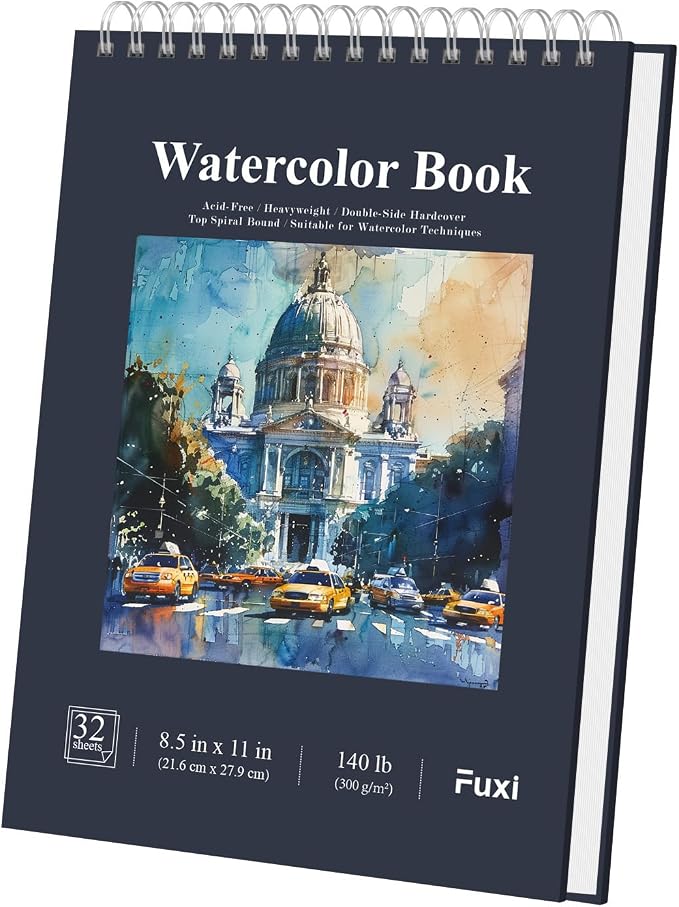 Fuxi Watercolor Notebook 8.5" x 11", 140 lb Cold Press Watercolor Paper, 32 Sheets (64 Pages) Water Color Paper Pad, Art Supplies for Adults Painting, Gouache & Ink. by SketchBook