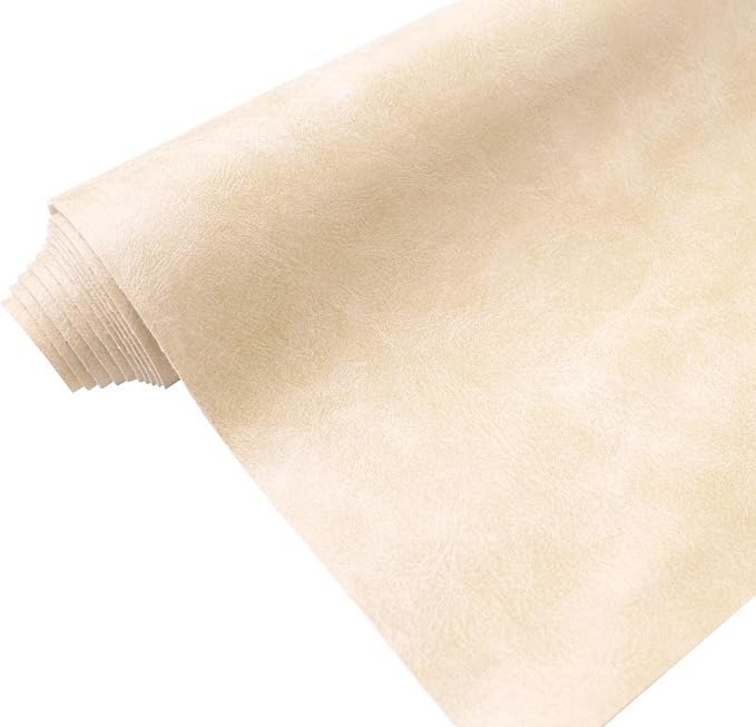 2 Yards 54" x 72" Distressed Crazy Horse Soft Faux Leather Fabric Hot Cream Fake Leather Fabric Upholstery Vinyl for Sofa Chairs Car Seats Crafts by Bobeey