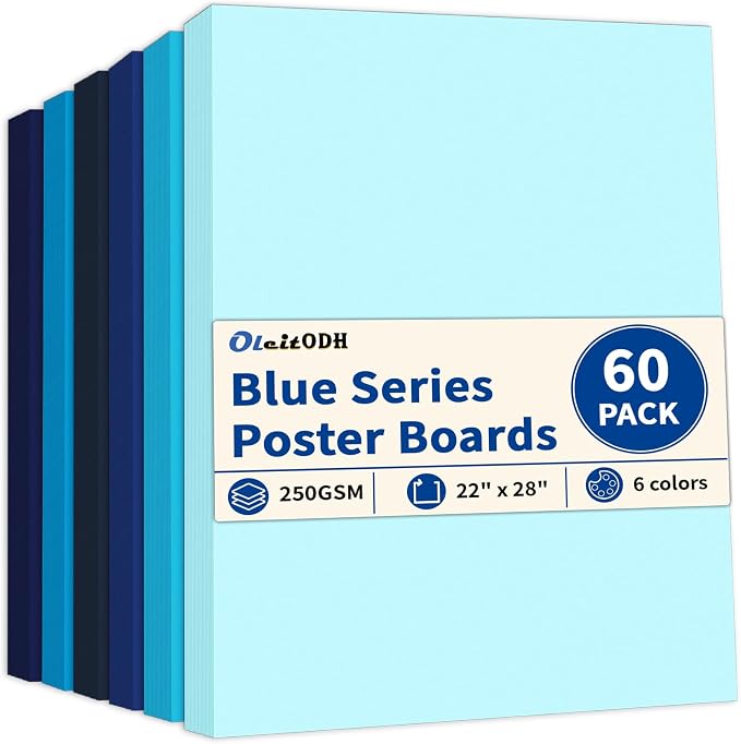 Oleitodh 60 Sheets Blue Large Poster Board 22 x 28 in, 6 Shades, 250 GSM | Heavyweight poster board for signs, school projects, vision boards, art crafts, presentations, and event displays. - Image 9