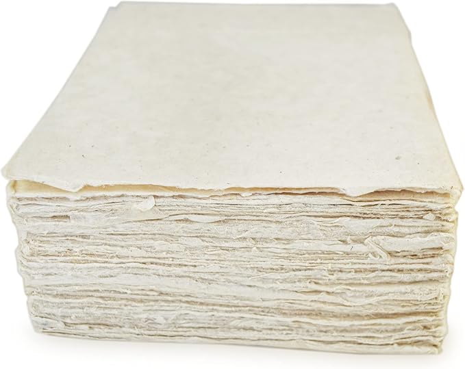 Handmade Lokta Card Stock 5x7 Inch Deckle Edge Paper (100 Sheets) | Kathmandu Valley Co. tree-free cardstock, decorative DIY invitations, vintage stationery, made in Nepal - Image 4
