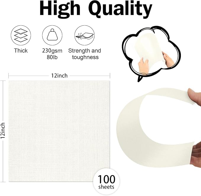 Ivory Linen Cardstock 12x12 80lb 100 Sheets | Goefun Thick Cardstock Light Cream Textured Paper, Linen Paper for Printing, Invitations, Card Making, Crafting, Scrapbook - Image 2
