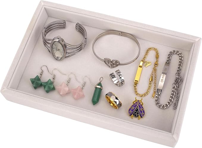 4pcs 9"x5.7" Velvet Jewelry Tray Jewelry Display Tray Stackable Plate Tray | Jewelry Organizer Trays for Earrings Necklaces Bracelet Rings Display Showcase - Beige - Image 2