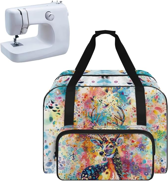 Sewing Machine Storage Case Versatile Sewing Machine Dust Bag Large Capacity Tote Bag Portable Organizer Bag with Handle and Soft Cushion, Oil Paint Deer by Unknown