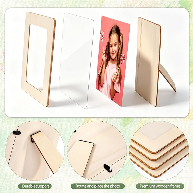 Aneco 24 Pack Wooden Picture Frames for Crafts DIY Unfinished Painting Craft Kit with Acrylic Paint Foam Rhinestone Stickers Brushes Paintings Tools Set for Kids Painting, DIY Art Projects - Image 3