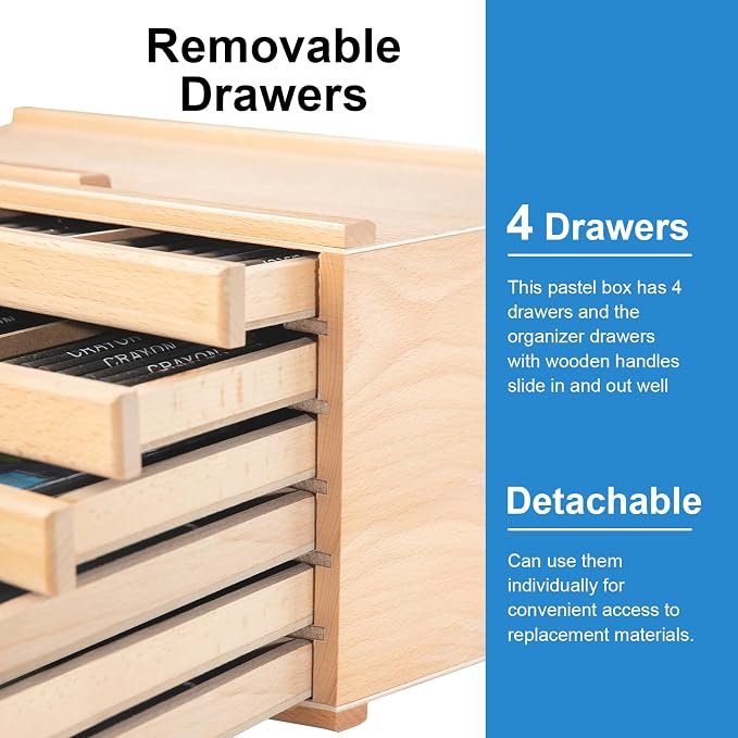 Wooden Pastel Storage Box With 6 Removable Drawers | Artist Supply Storage Box, Portable Organizer Box for Pencils, Markers, Brushes and Painting Tools - Image 5