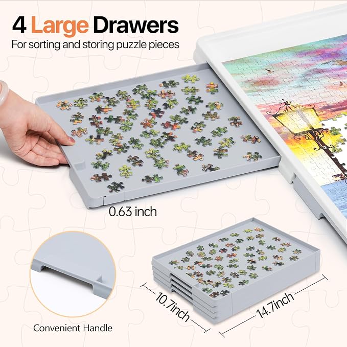 WELGEE 1500 Pieces 2-in-1 Tilting & Rotating Puzzle Board with Drawers and Cover, 35"x27" Portable Spinning Plastic Jigsaw Puzzle Table for Adults, Upgraded Lazy Susan - Image 7