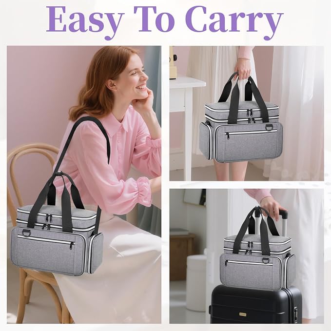 Anitor Sewing Supplies Organizer, Double Layer Sewing Storage Organizer | Two Detachable Dividers, Large Travel Sewing Bag Organizer with Shoulder Strap for Accessories (Bag Only) - Image 7