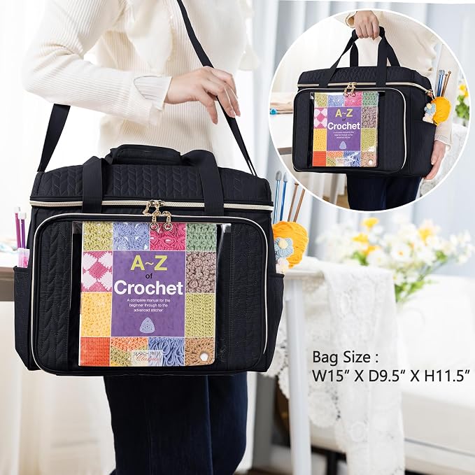 Large Yarn Storage Bag,Crochet Bag Organizer,Yarn Bags for Crocheting,Crochet Storage Bag with Pockets for Crochet Hooks, Crochet Accessories,Knitting Bags,Gifts for Crocheters - Image 6