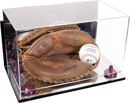 Better Display Cases Acrylic Catchers Glove Display Case with Mirror Case, Purple Risers , Wall Mount and Mirror Base (A011/V16)