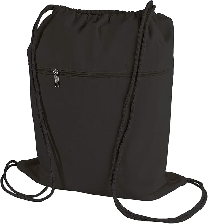 Cotton Canvas Drawstring Backpack with Zippered Front Pocket Cinch Sack Pull String Sport Bags for Gym, Hike Bags by TOTEBAGFACTORY