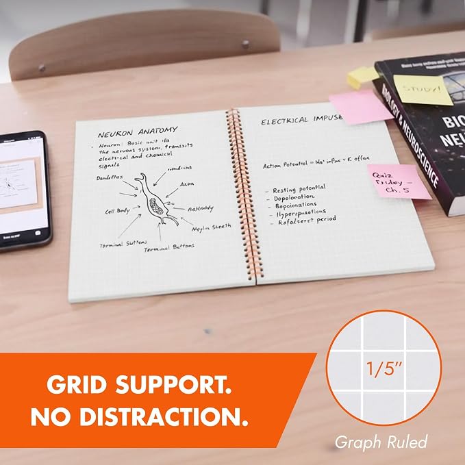 ROARING SPRING Whitelines Spiral Graph Ruled Notebook, Digitally Download Your Notes with FREE App, Premium Gray Paper, 11" x 8.5" 70 Sheets - Image 4