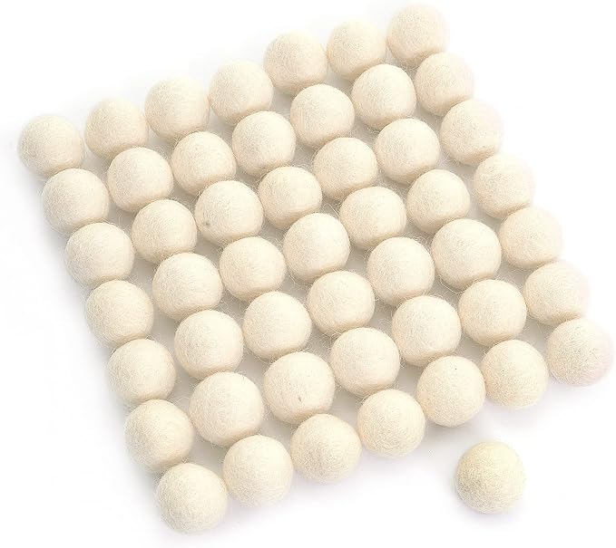Glaciart One Wool Felt Balls, Felt Ball (60 Pieces) 2.5 Centimeters - 1 Inch, Handmade Felted Pure White Color - Bulk Small Puff for Felting and Garland by GlaciartOne