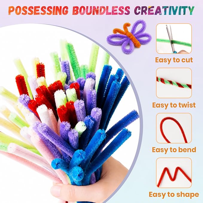 1200 PCS 24 Colors Pipe Cleaners | Pipe Cleaners Bulk for Crafts, Multi-Color Chenille Stems for Projects Creative DIY Room Decor(12inch*6mm) - Image 4