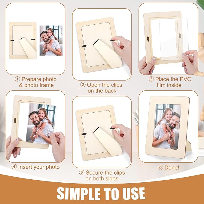 Fovths 12 Pieces Wooden Picture Frames for Crafts Unfinished Solid Wood Photo Frames for 4 x 6 Photos Standing Pictures Frame with PVC Film for DIY Art Crafts Paintings Home Decor - Image 4