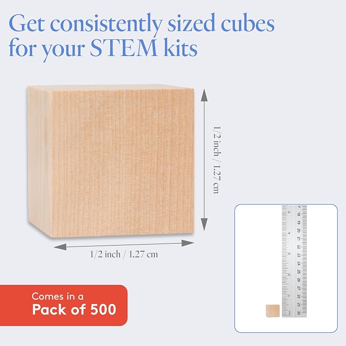 DIY Wooden Cubes 1/2-inch, Pack of 500 Small Blank Wooden Blocks, Unfinished Wood Blocks for Crafts, STEM, Dice, and Building Blocks for Stacking, by Woodpeckers - Image 4