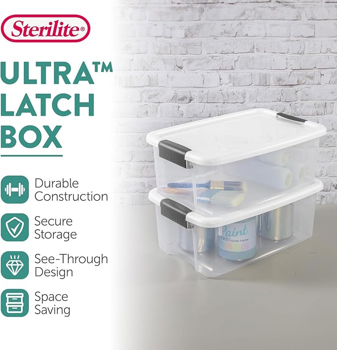 Sterilite Ultra Latch Box with Lids for Home and Office, 18 Quart, 18-Pack | Heavy-Duty and Stackable Plastic Containers with Latches for Closet, Cabinet, Bedroom, Bathroom and Dorm Room Organization - Image 2