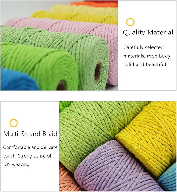 Macrame Cotton Cord 5mm x 109 Yards - Natural Handmade Colorful Macrame Rope - 4 Strand Twisted Cotton Rope for Wall Hanging Tapestry Plant Hangers Gift Wrapping DIY Craft (Light Yellow) - Image 4