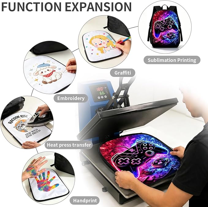 2Sets 16inch Sublimation Blank Backpack Lunch Bag Pencil Case Set for Children DIY Bookbag Cooler Bag Pencil Bag(black) - Image 5