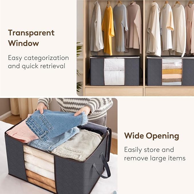 Lifewit 90L Large Storage Bags, 6 Pack Closet Organizers and Storage, Clothes Storage Bins with Lids, Foldable Storage Containers with Reinforced Handles for Clothing, Blanket, Bedding, Comforter Gray - Image 7