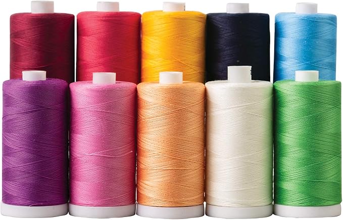 Connecting Threads Rainbow Assorted 100% Cotton Thread Set - 10 Spools | 1200 yard spools of 50 weight thread for machine sewing, handsewing, and quilting - Color Block color by ConnectingThreads