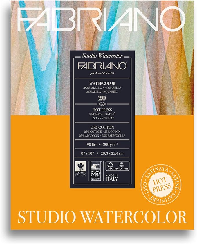 Fabriano Studio Watercolor Pad, Hot-Press, 8" x 10", 90 lb., 20 Sheets by Fabriano