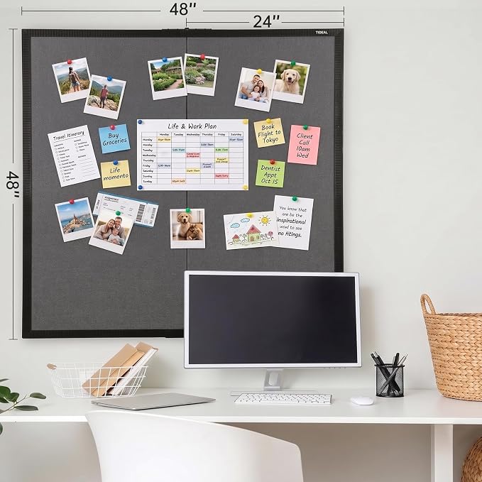 Gideal Large Bulletin Board 48 x 48, Cork Boards for Walls | Foldable Cork Board with Black Pine Frame & Grey Linen Surface, Wall Mounted Pin Board for Home Office, Classroom, Kitchen - Image 2