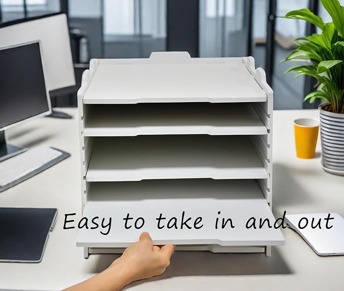 YFS White Horizontal Paper Storage Tray, Multi-Layer Desk Document Holder, 18 1/8" × 13 3/16" × 12 9/16" Large Capacity Mail Organizer for Office School Home（5 Tier-Horizontal） - Image 5