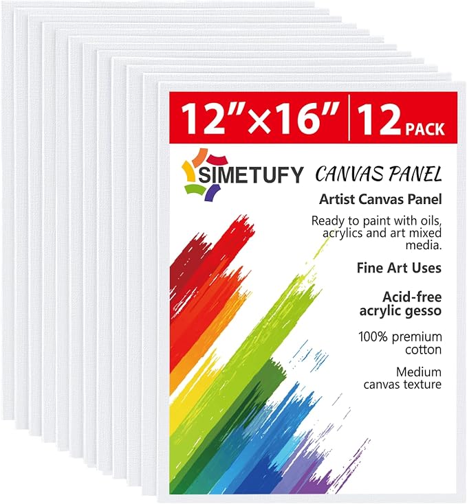 12 Pcs 12x16Inch Large Canvas Boards for Painting, Flat Art Panels | Gesso Primed Acid-Free 100% Cotton for Acrylic Oil Watercolor Tempera Paint by Simetufy