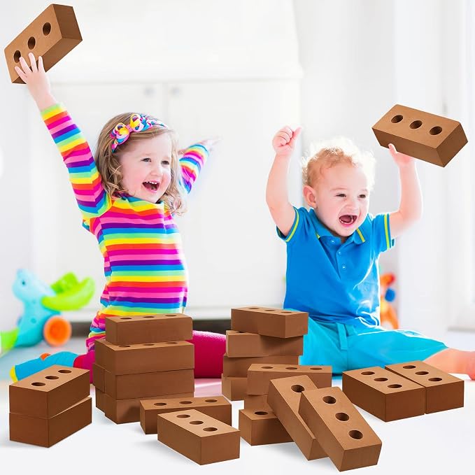 Deekin 40 Pcs Foam Brick Building Blocks for Kids Thick Blocks Foam Large Fake Brick Construction Toy for Stacking Construction, 8 x 4 x 2.4 in (Circle Holes) - Image 6