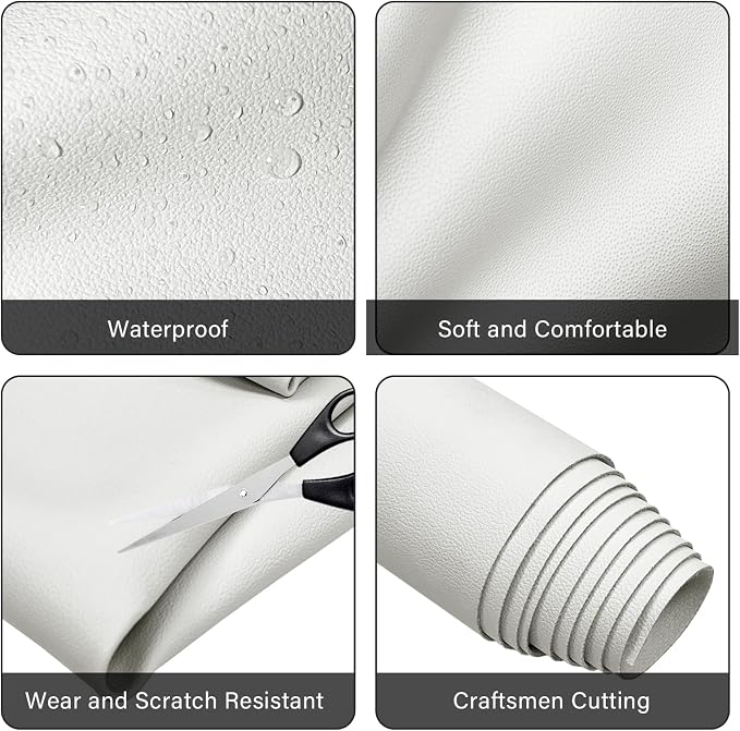 Faux Leather Fabric,54"x72" Thick Durable Synthetic Upholstery Leather Vinyl, Soft Smooth Waterproof, Durable,Replacement Renovate for Wallets, DIY Projects, Furniture, Car Seats 2 Yards-White - Image 4