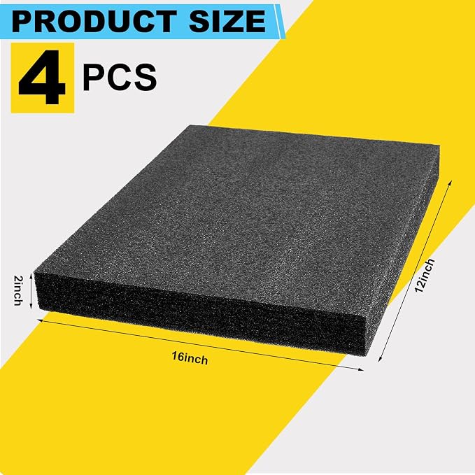 Treela 4 Pcs Customizable Polyethylene Foam Sheets 16x12x2" Black Thick Cuttable Foam Padding Inserts for Cases, Polyethylene Block Sheet for Packing Toolbox Storage and Craft Pad - Image 2