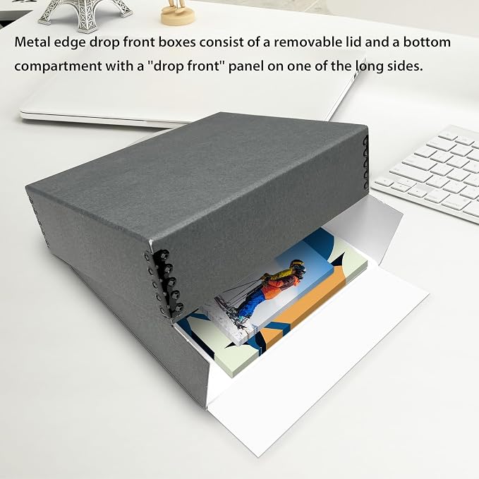 Lineco Drop Front Archival Storage Box, 8.75x10.75x3 in, Gray, 2 Pack | Acid-Free with Metal Edge, Preserves Picture Longevity, Organize Photos, Newspapers, Prints, Documents, Crafts, DIY - Image 6