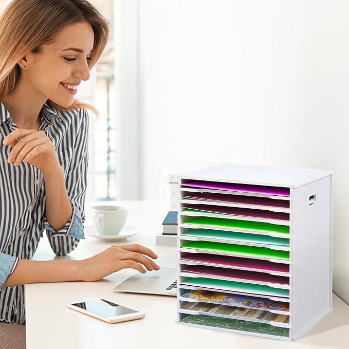 Paper Organizer for Desk 8.5x11'',A4 Paper Sorter-12 Tier | Desk Paper Organizer Storage,Document Holder Storage, Scrapbook Paper Storage Rack for Home Office - Image 5