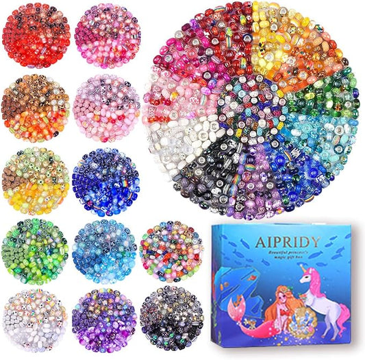 Aipridy 200 Pcs Large Hole European Beads, Craft Supplies Kit，Assorted Mixed Color Lampwork Spacer Beads for DIY Bracelet Jewelry Making (200, Rainbow Packed by Color Scheme) by AIPRIDY