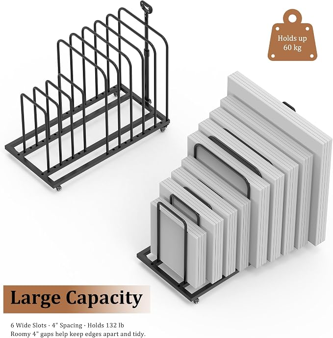 Art Storage Rack with Caster Wheels, Art Drying Rack Metal Storage with 8 Slots and Independent Handle, Heavy-Duty Canvas Organizer for Artwork, Prints and Panels, for Art Studio, Classroom - Image 6
