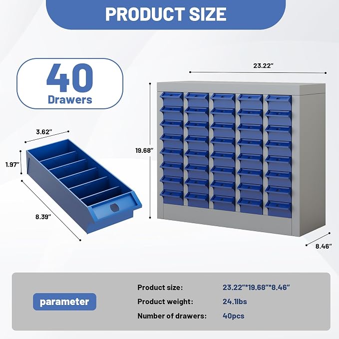 40 Drawer Parts Storage Cabinet for Screws and Hardware Organization | Small Parts Organizer Cabinet With Multiple Drawers For Screws, Bolts, Nails And Tools In Garages,Workshops,Maintenance Areas - Image 3