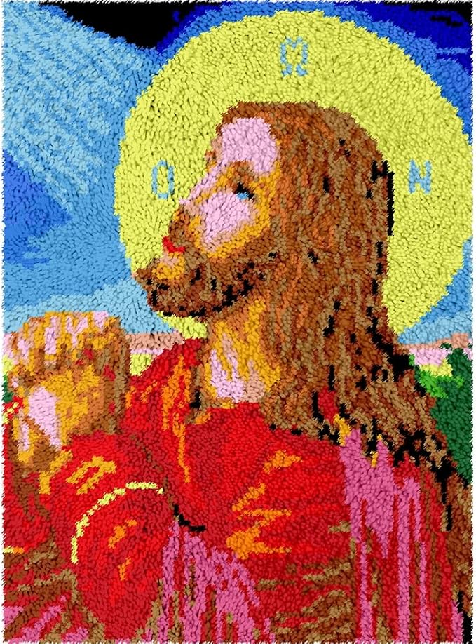 Yglnden Latch Hook Kits Rug Jesus Crochet Yarn Cushion Colour Printed Canvas Cover Rug Needlework DIY Hook and Latch Kit Home Decoration 75x55cm/30 X22 inch by Yglnden