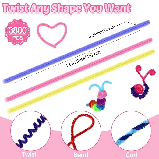 Libima 3800 Pcs Pipe Cleaners Bulk 20 Colors Chenille Stems Craft Supplies 12" Long Fuzzy Sticks 6 mm Teacher Welcome Back Gifts DIY Flower Kits for Art Bouquet Creative Activity Decor (Multicolor) - Image 2