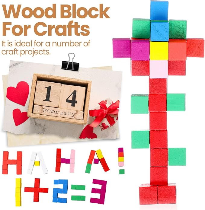 Barydat 200 Pcs 1 Inch Wooden Cubes, Unfinished Wooden Blocks for Crafting Natural Craft Wood Square Blank Cube for DIY Project Baby Showers - Image 6