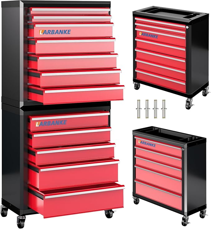 12-Drawer Rolling Tool Chest with Wheels,Lockable Tool Cabinet | 360° Swivel Castors, Drawer Liner,Multifunctional Waterproof Top, Connect Rods for Combination with Similar Tool Cabinets by LARBANKE