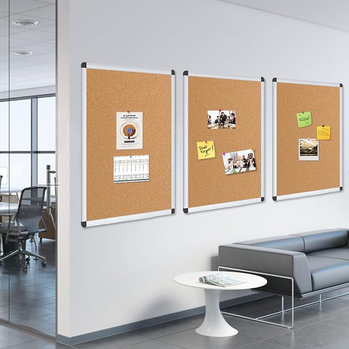 VIZ-PRO Cork Notice Board, 48 X 24 Inches, 3 Pack, Silver Aluminium Frame - Image 7