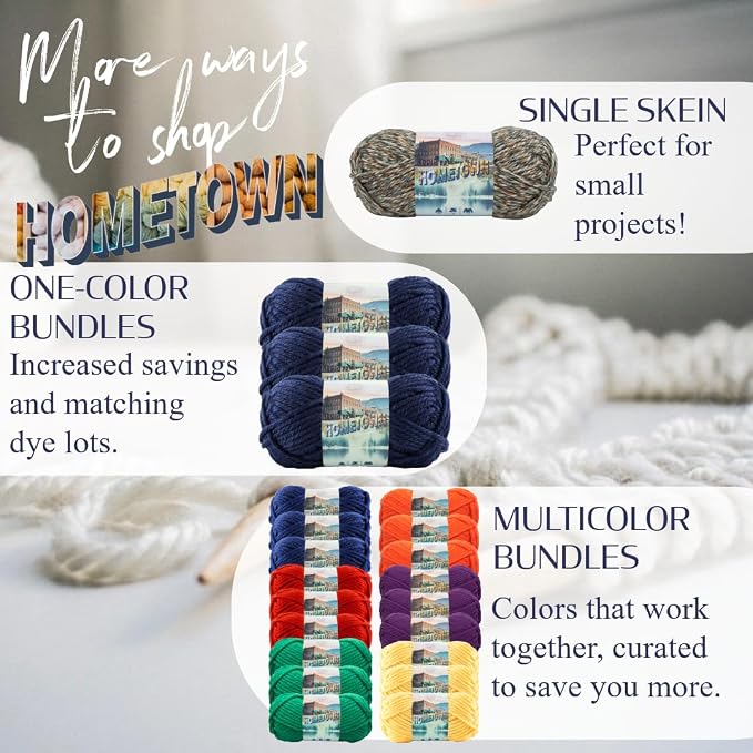Lion Brand Yarn Hometown Yarn, Super-Bulky Yarn for Knitting, Crocheting, and Crafting, 3 Pack, Montpelier Peacock | Super Bulky Acrylic Fiber for Warm Crochet Blankets, Knit Winter Hats, Chunky Cardigans, Soft Scarves, Weaving - Image 6