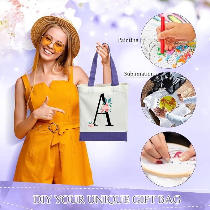 Sanwuta 12 Pack Mini Canvas Tote Bag 8'' x 4'' x 10'' Small Sublimation Blank Canvas Bags Reusable Tote for Christmas Crafts DIY Party Gifts (Purple) - Image 5