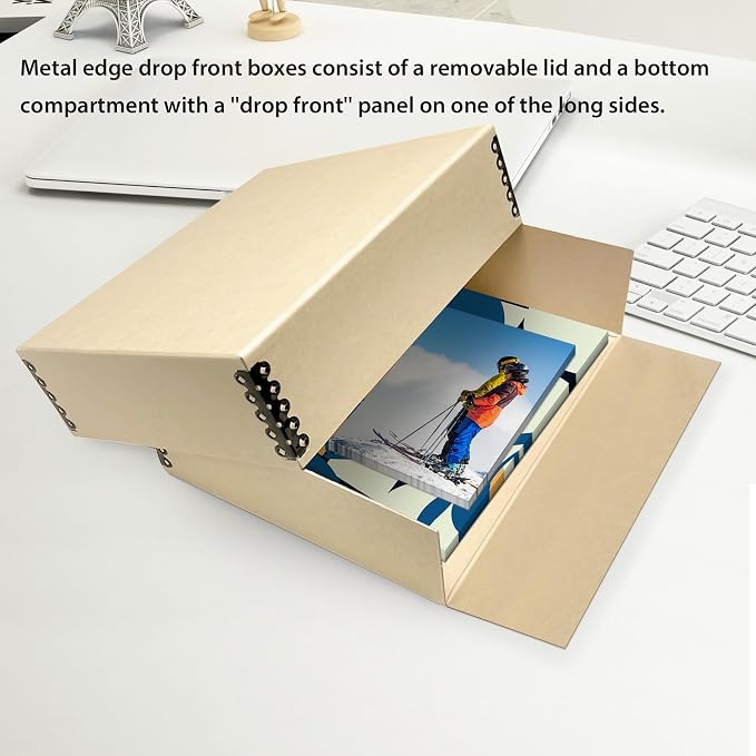 Lineco Museum Archival Storage Box, Drop Front, 8.75x10.75x3 in, Tan | Acid-Free with Metal Edge, Preserves Picture Longevity, Organize Photos, Newspapers, Prints, Documents, Crafts, DIY - Image 5