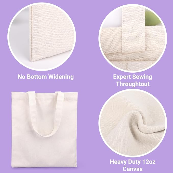 Segarty Blank Canvas Tote Bag, 12 Pack 9.8x11.8 Small Tote Bags for Women, Reusable Plaid Tote Bag Bulk with Natural Cotton for DIY, Birthday Parties, Bridal Gifts, Goodie, Christmas Celebrations - Image 5