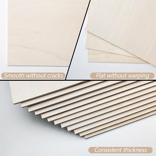 24 Pack Basswood Sheets 1/8 inch, 3mm Basswood for Laser Cutting, 12 x 12 inch Wood Slabs for Crafts, DIY Architectural Models Making, Wood Engraving, Staining - Image 3
