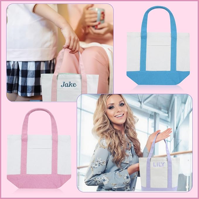 Eccliy 6 Pcs Mini Canvas Tote Bags 13" x 11" x 6" Small Tote Shopping Bag Bulk with Pocket Handle Blank Heavy Duty Reusable Canvas (13" X 11" X 6",Pastel Color) - Image 5