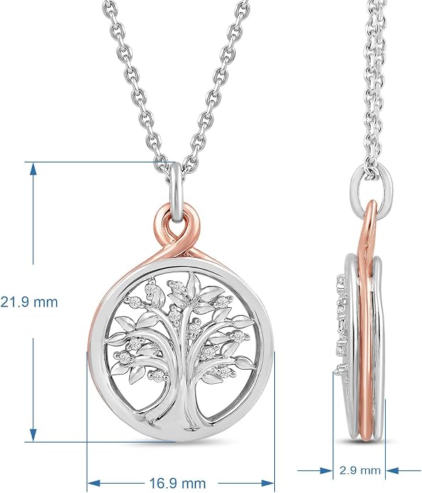 Jewelili 10K Rose Gold & Sterling Silver Diamond Tree Life Pendant Necklace | 18" Cable Chain with lobster Claw Clasp, Two tone Jewelry for Women, Fine Jewelry with Gift Box - Image 5