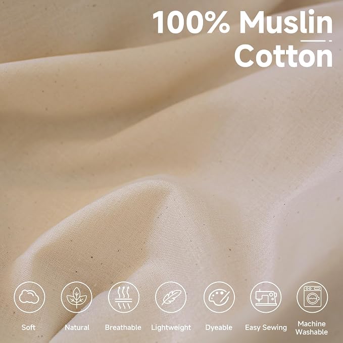 Simple&Opulence 100% Cotton Muslin Fabric 58 Inch Wide by Yard, Natural Unbleached Lightweight Fabric for Sewing, Draping Material, Textile, Apparel Cloth(1 Yard) - Image 2