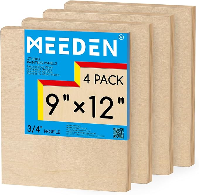 MEEDEN Unfinished Wood Canvas Board: 3/4” Deep 9x12” Wooden Canvas Panel Pack of 4 - Blank Cradled Wood Art Board for Painting by MEEDEN